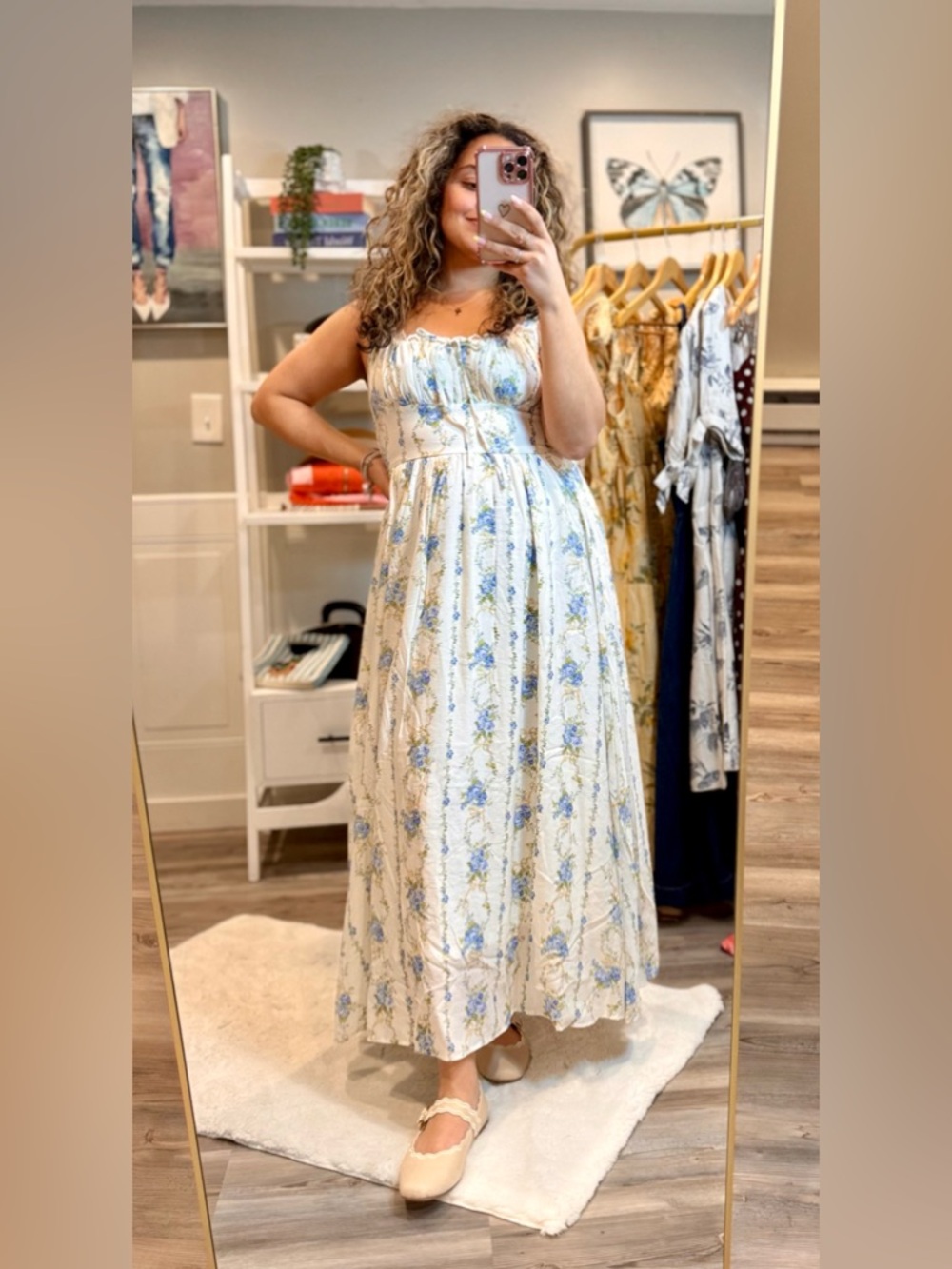 Blue Pepper Blue Floral Midi Dress • Cottagecore • Smocked Bust • M NWT